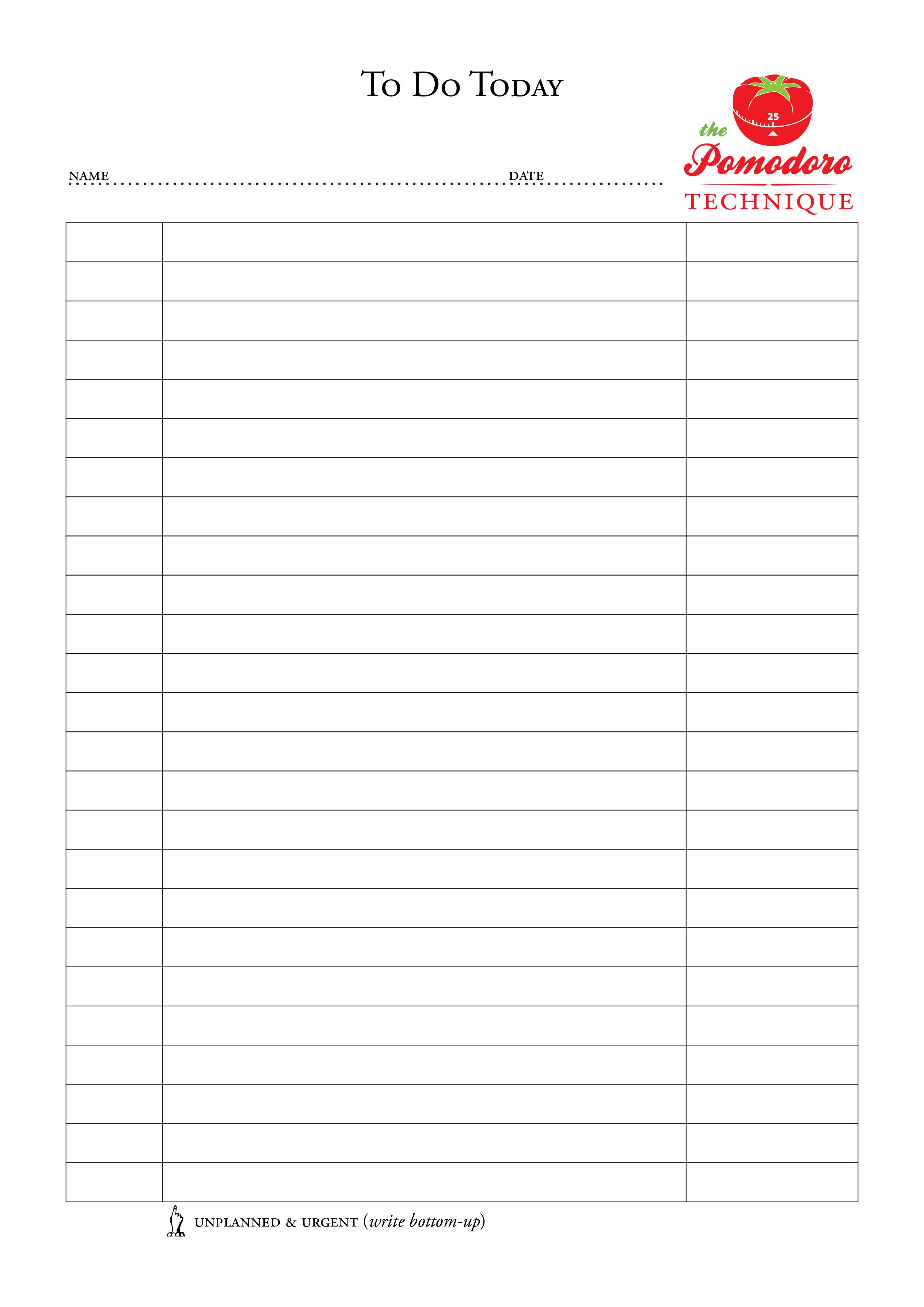 To Do Today Worksheet